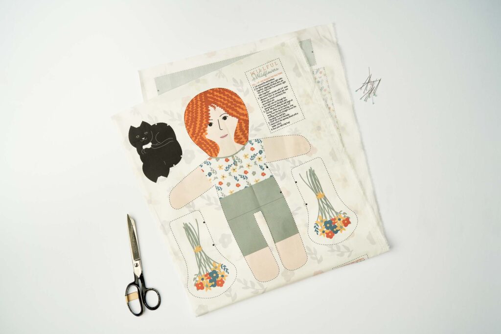 Windy front cut and sew doll kit organic cotton willful wildflowers