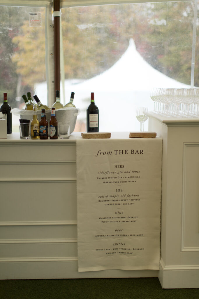 classy reception bar menu printed on custom fabric
